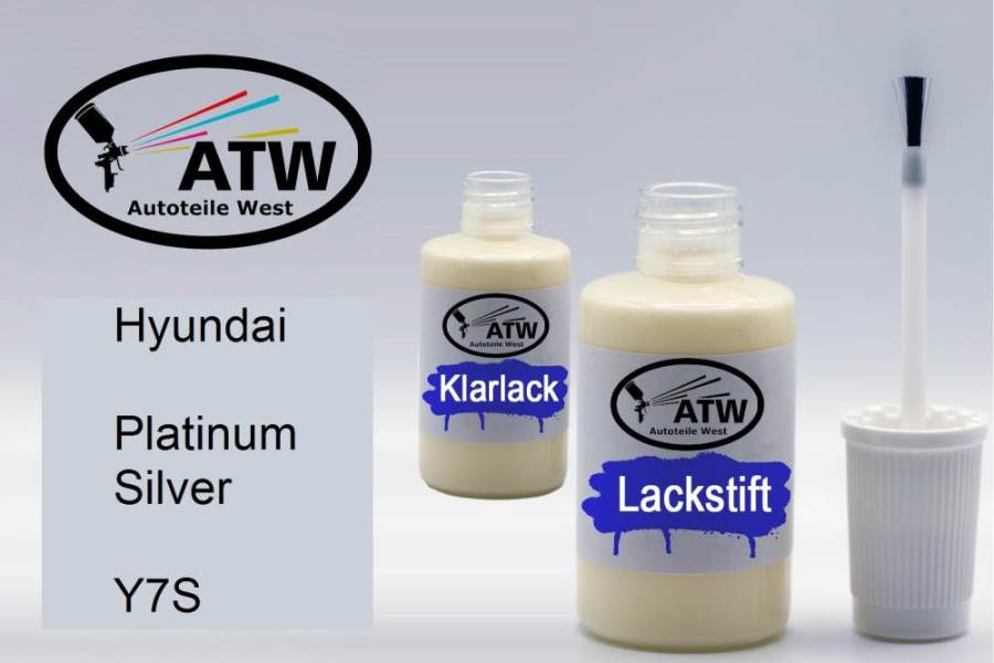 Hyundai, Platinum Silver, Y7S: 20ml Lackstift + 20ml Klarlack - Set, von ATW Autoteile West.